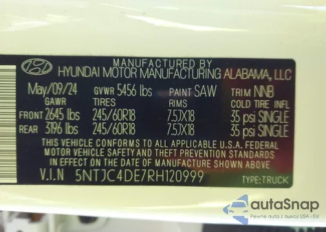 2024 Hyundai Santa Cruz Sel z USA, uszkodzony, nr VIN 5NTJC4DE7RH120999